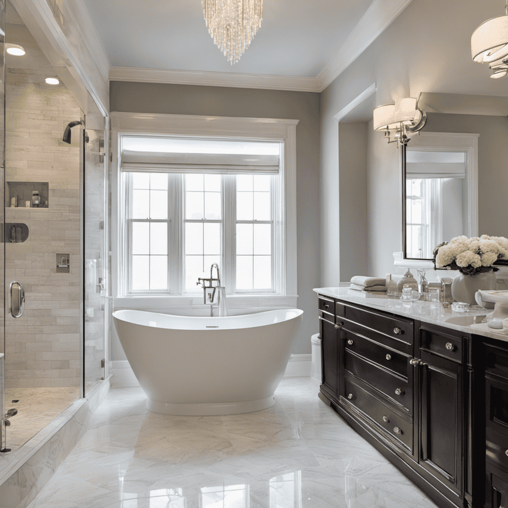 An image showcasing a professional Home Depot installer meticulously fitting a pristine white bathtub into a beautifully tiled bathroom, highlighting the precision and craftsmanship of their installation services