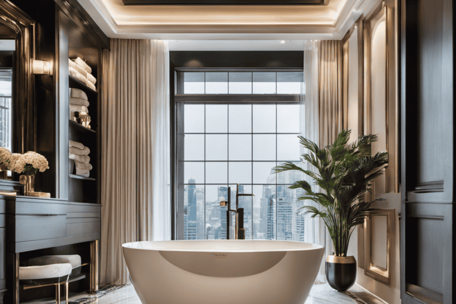 An image showcasing a luxurious bathroom adorned with a stunning freestanding bathtub, elegantly designed faucets, and a sleek marble floor, evoking an atmosphere of opulence and relaxation