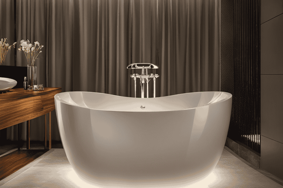 An image showcasing a sparkling clean bathtub, shimmering under bright lights, with not a single water spot or soap scum in sight