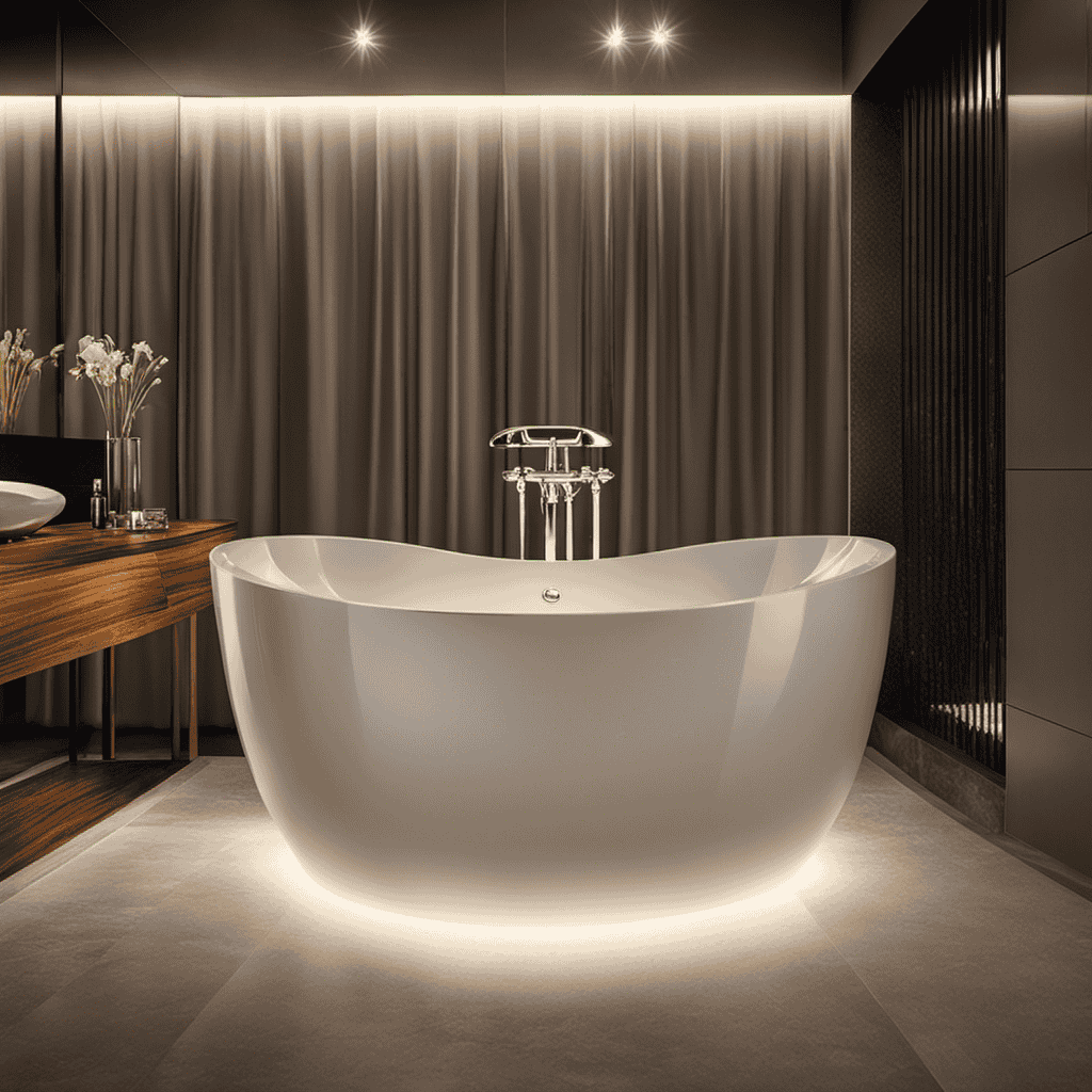 An image showcasing a sparkling clean bathtub, shimmering under bright lights, with not a single water spot or soap scum in sight