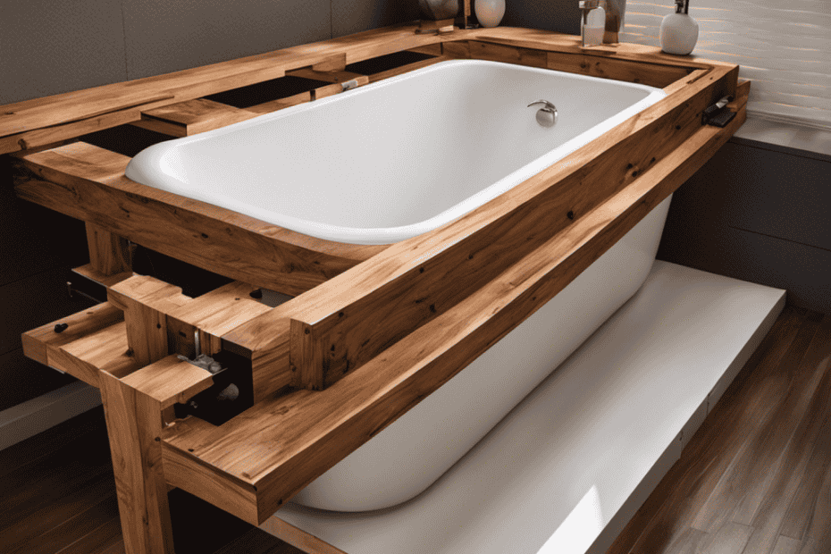 An image showcasing a step-by-step guide on building a bathtub platform