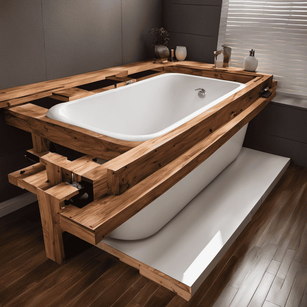 An image showcasing a step-by-step guide on building a bathtub platform