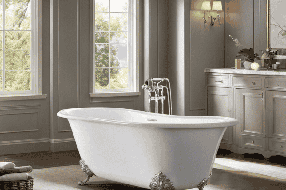 An image of a gleaming, porcelain bathtub with sparkling water droplets cascading down its sides