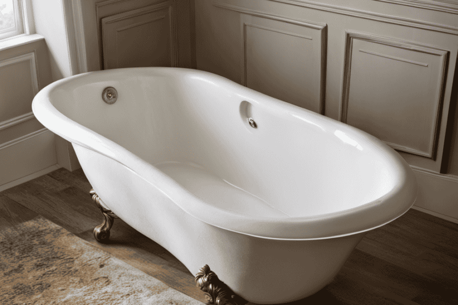 An image showcasing a worn-out bathtub covered in layers of grime and soap scum