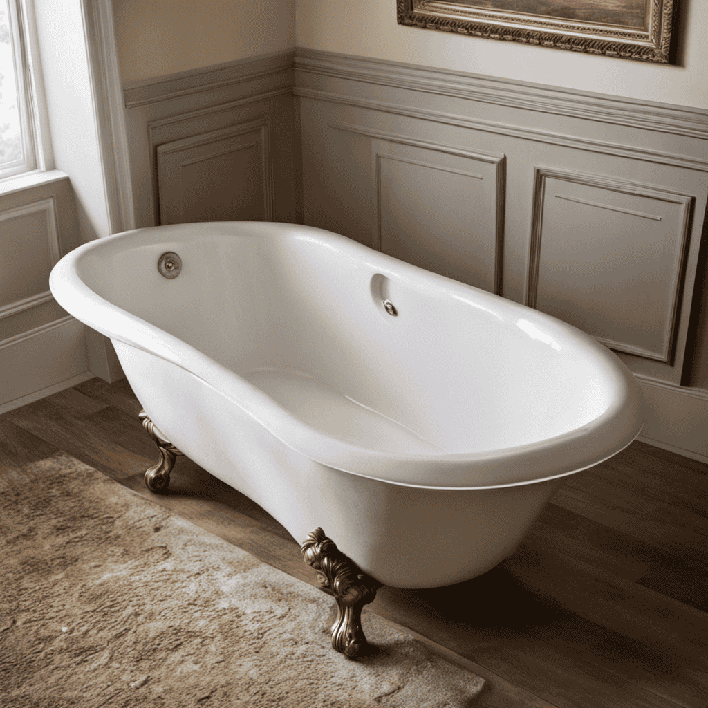 An image showcasing a worn-out bathtub covered in layers of grime and soap scum