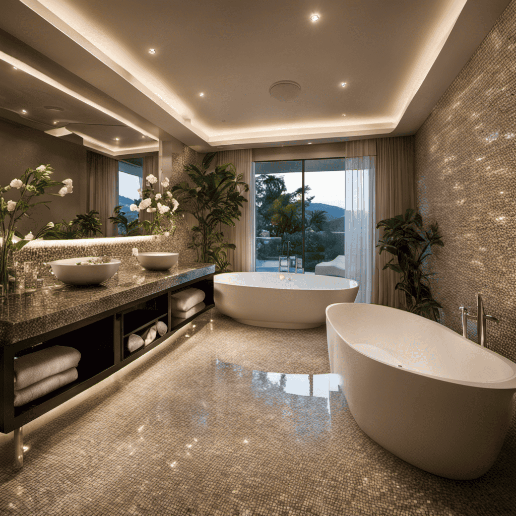 An image showcasing a serene bathroom retreat, adorned with delicate plants, scented candles, and plush towels