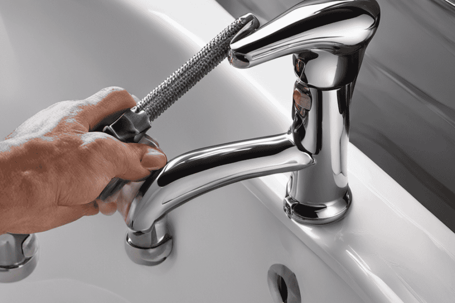 An image showcasing a pair of hands gripping a wrench, skillfully tightening a loose bathtub handle
