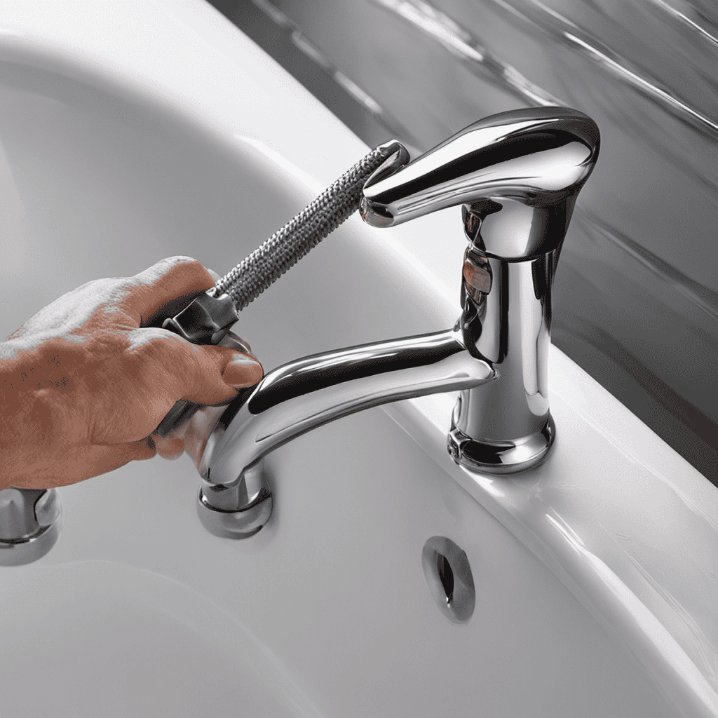 An image showcasing a pair of hands gripping a wrench, skillfully tightening a loose bathtub handle