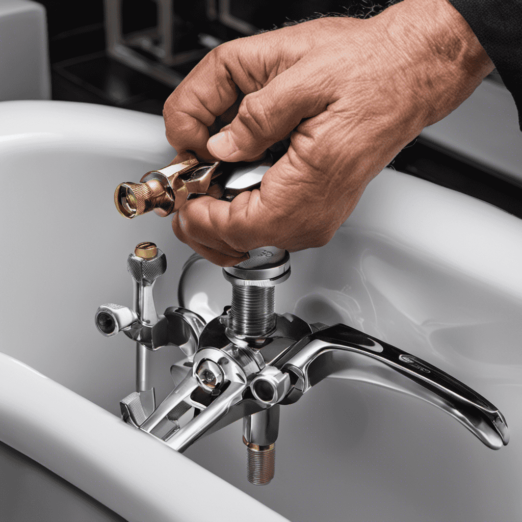 An image showcasing a step-by-step guide on fixing a bathtub diverter: a hand gripping pliers to remove the diverter knob, a diagram depicting the internal mechanism, and a wrench tightening the new diverter valve
