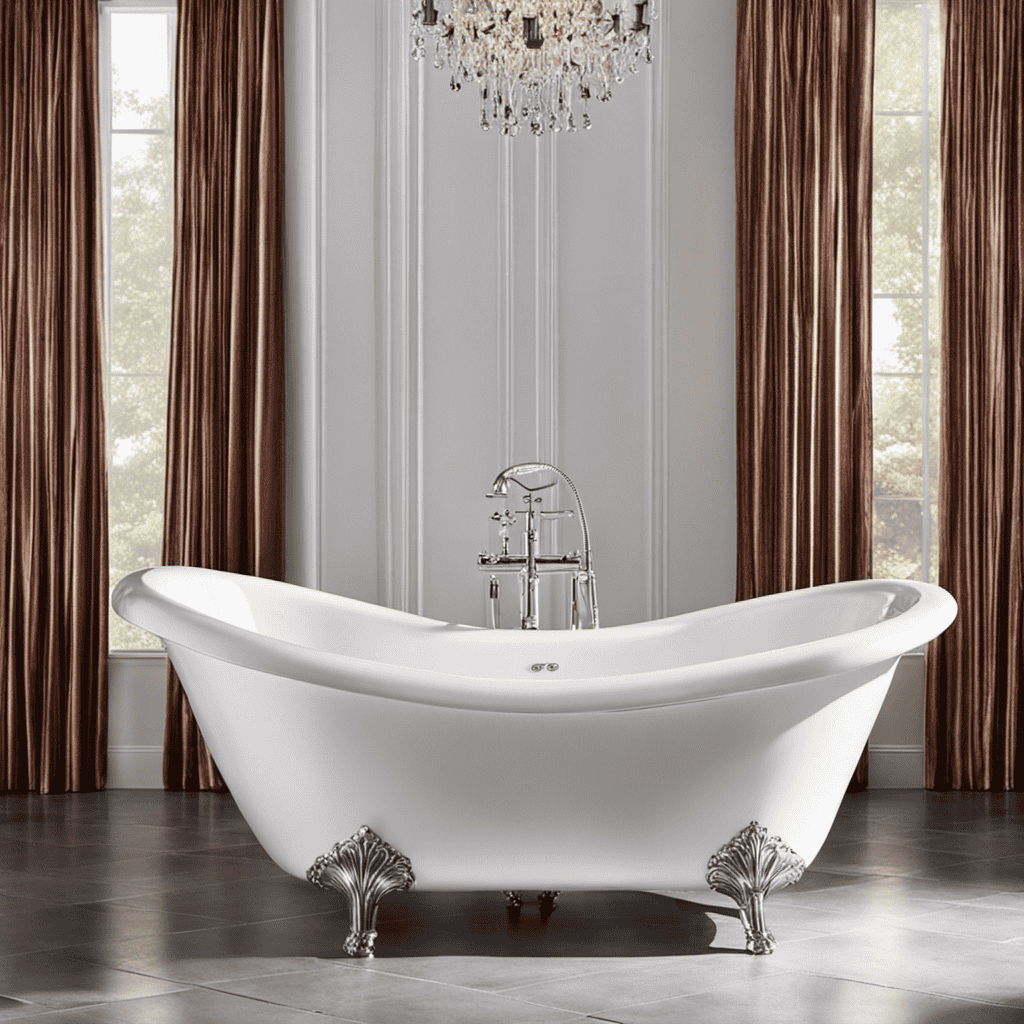 An image showcasing a pristine, sparkling white bathtub with a vibrant fabric dye stain
