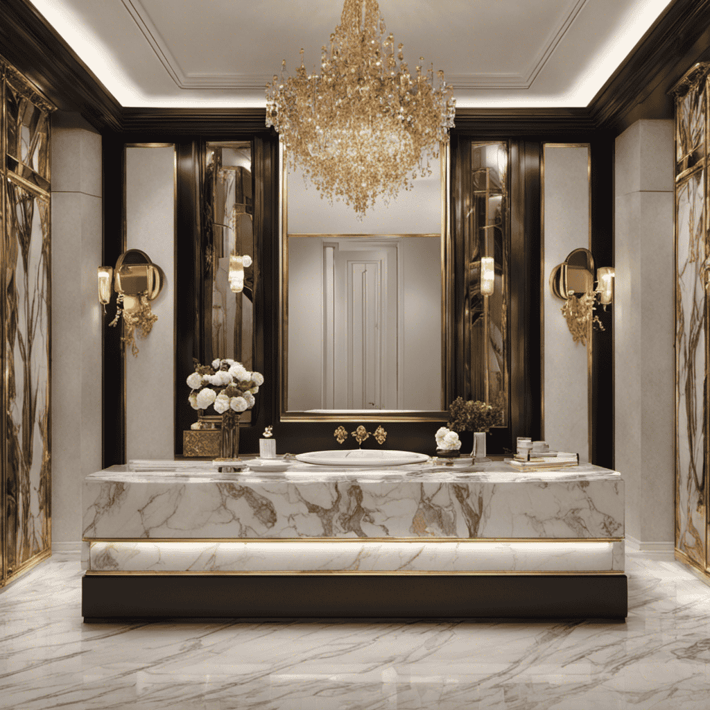 An image showcasing a compilation of opulent high-end toilets, featuring exquisite materials like marble, gold accents, and sleek designs