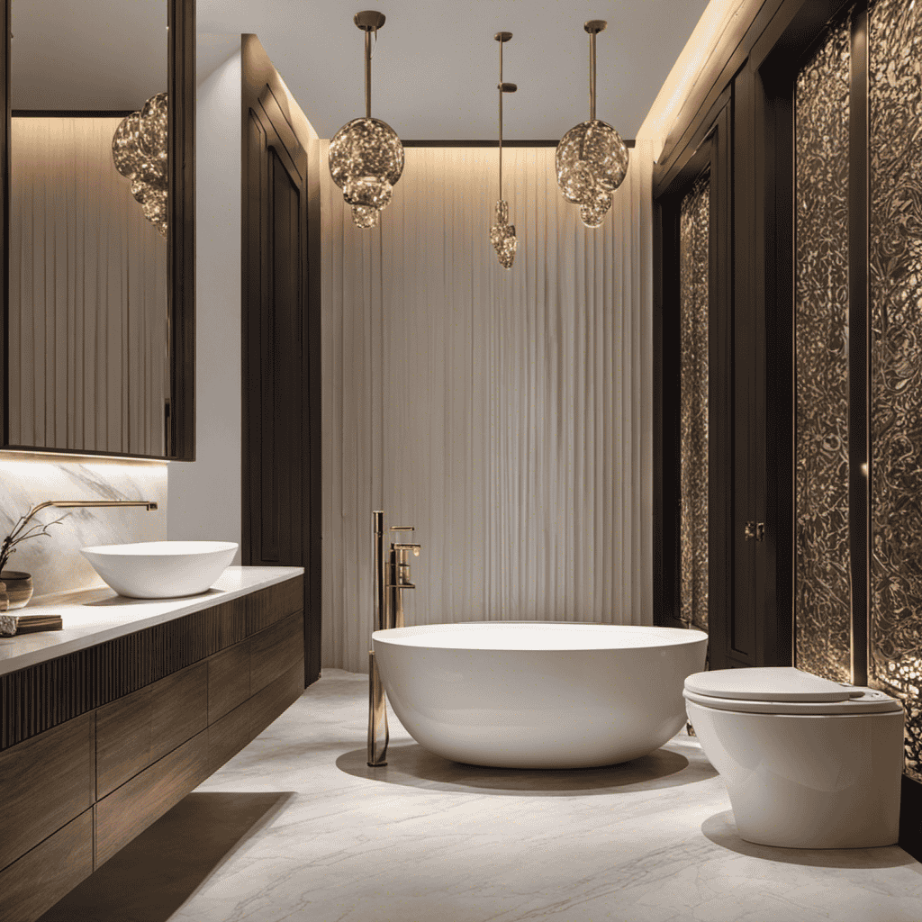 An image showcasing a glamorous bathroom scene with opulent high-end toilets