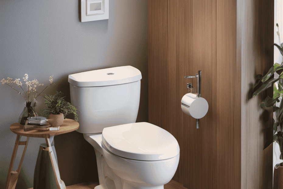 An image showcasing the step-by-step process of Dual Flush Toilet Installation: precise measurements being taken, old toilet removal, new toilet being carefully placed, water supply connections being installed, and final adjustments being made