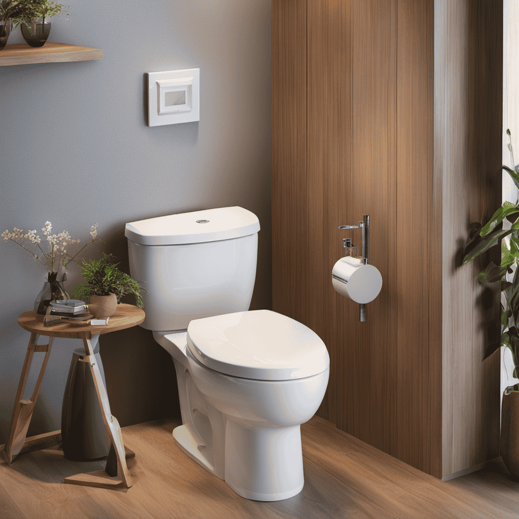 An image showcasing the step-by-step process of Dual Flush Toilet Installation: precise measurements being taken, old toilet removal, new toilet being carefully placed, water supply connections being installed, and final adjustments being made