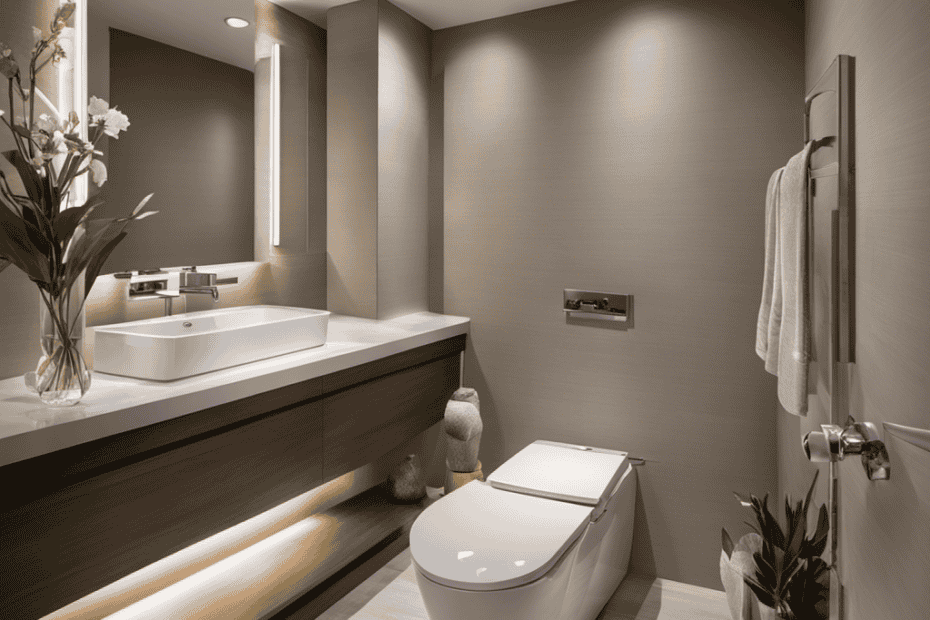 An image showcasing a well-maintained high-efficiency toilet nestled in a serene bathroom environment