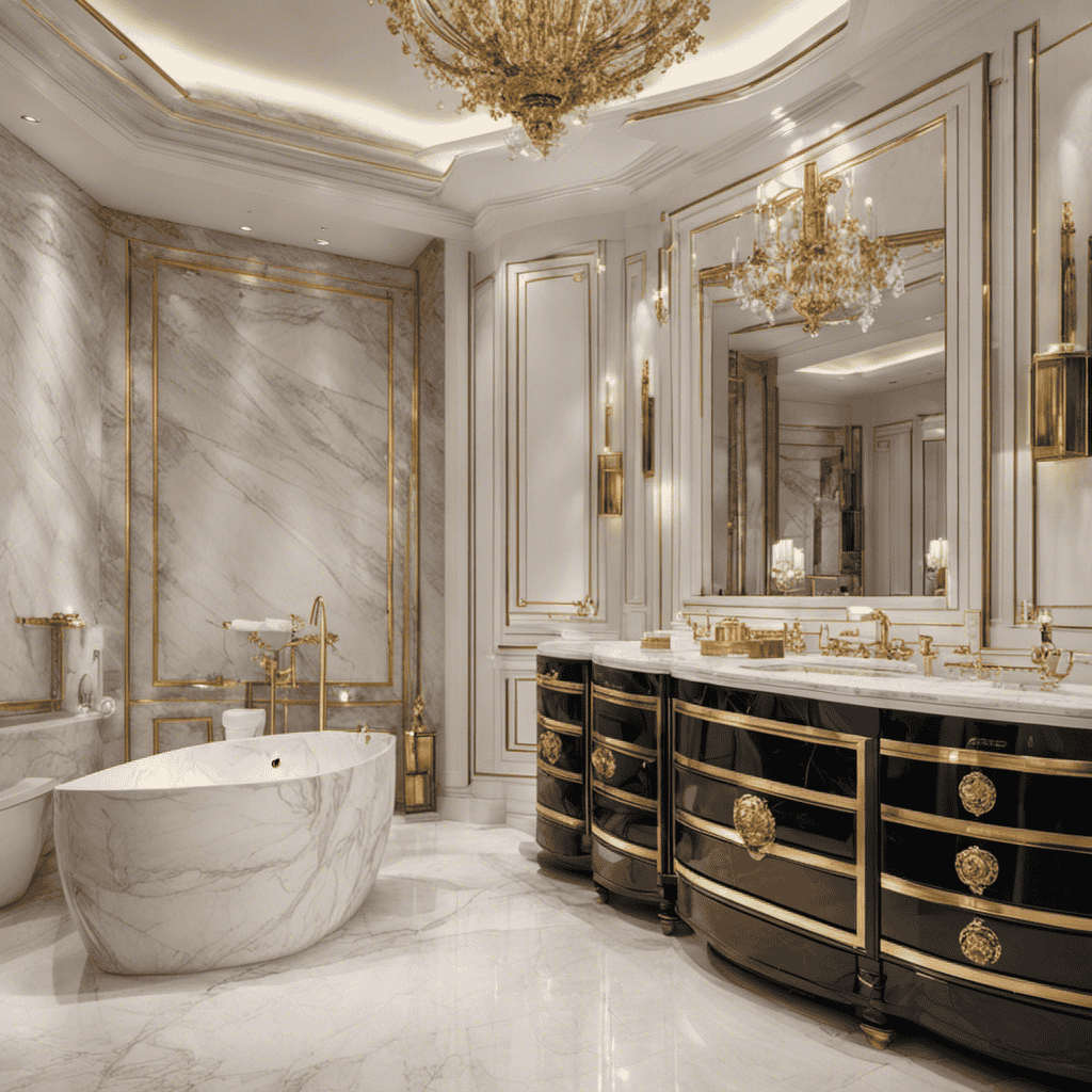 An image showcasing the epitome of opulence: a grand bathroom adorned with exquisite marble, gleaming gold fixtures, and a selection of high-end luxury toilets from around the world