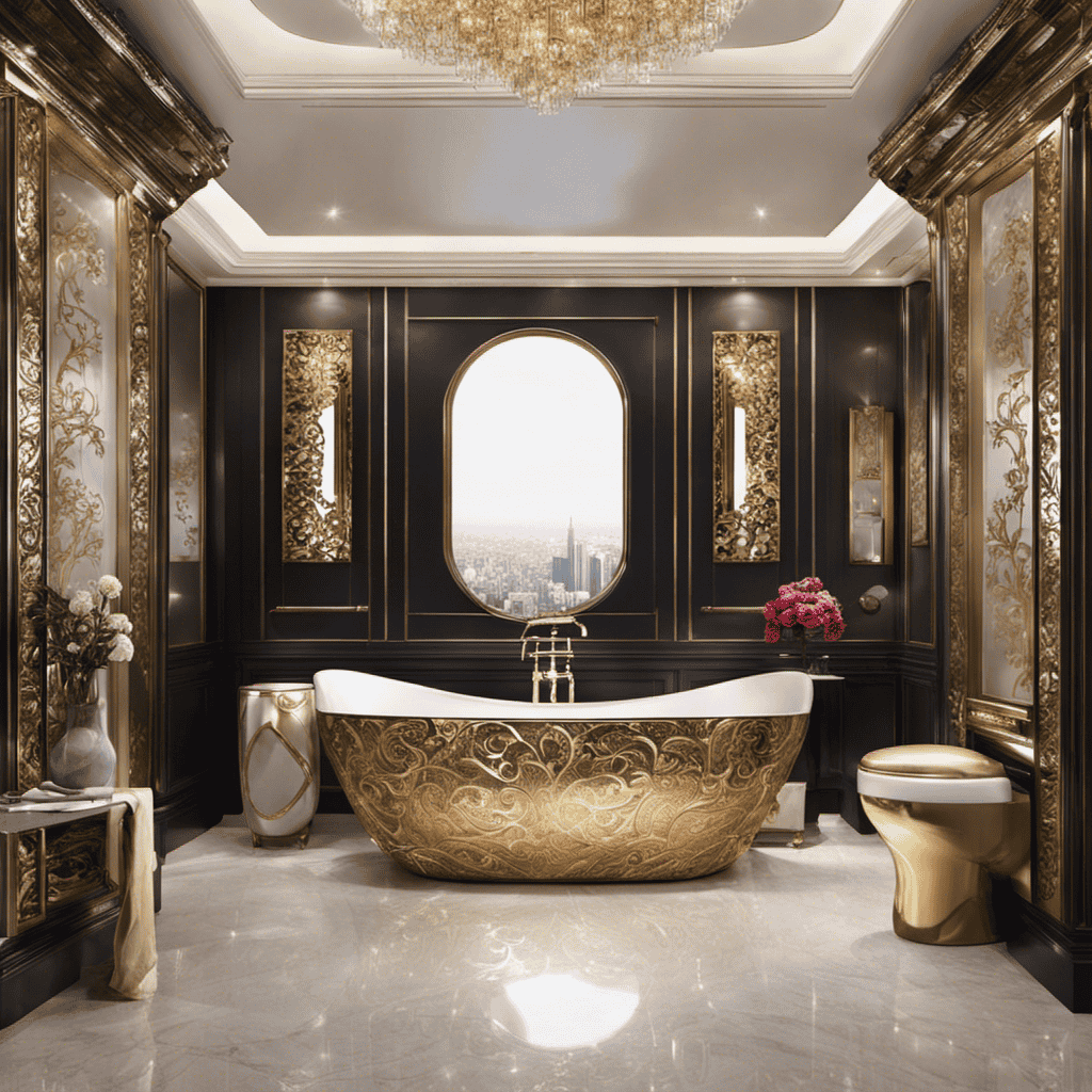 An image showcasing a pristine, opulent bathroom adorned with high-end luxury toilets