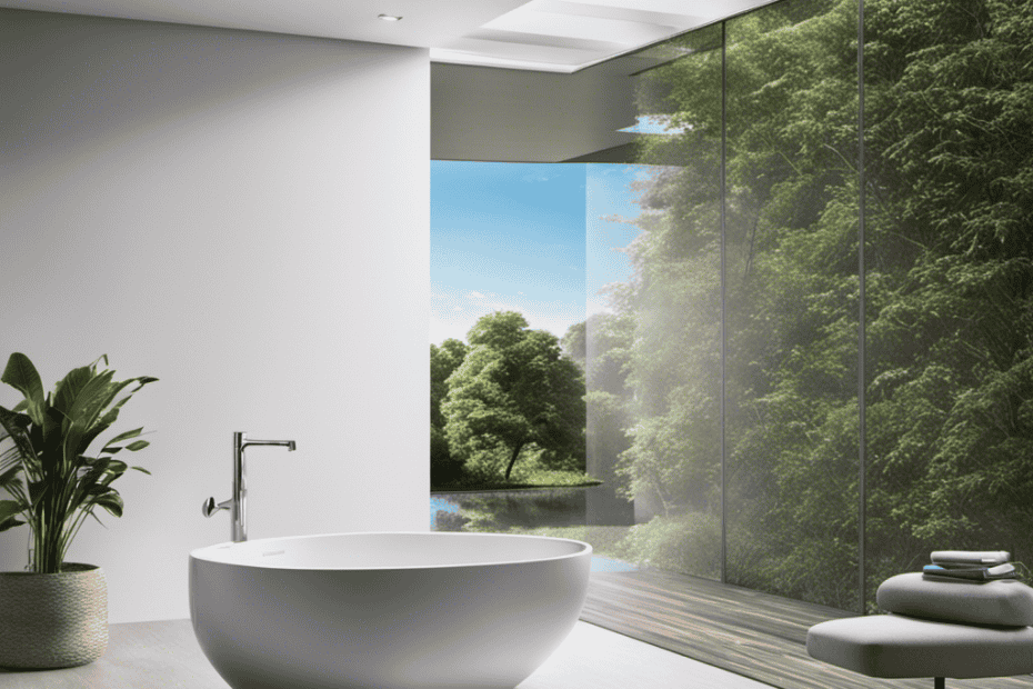 An image showcasing a diverse range of sleek, modern toilets, incorporating various water-saving features like dual flushing mechanisms, aerated bowls, and smart sensors, surrounded by lush greenery and a serene blue backdrop