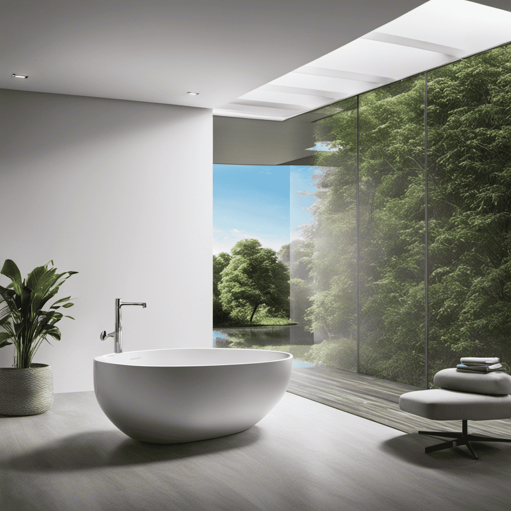 An image showcasing a diverse range of sleek, modern toilets, incorporating various water-saving features like dual flushing mechanisms, aerated bowls, and smart sensors, surrounded by lush greenery and a serene blue backdrop
