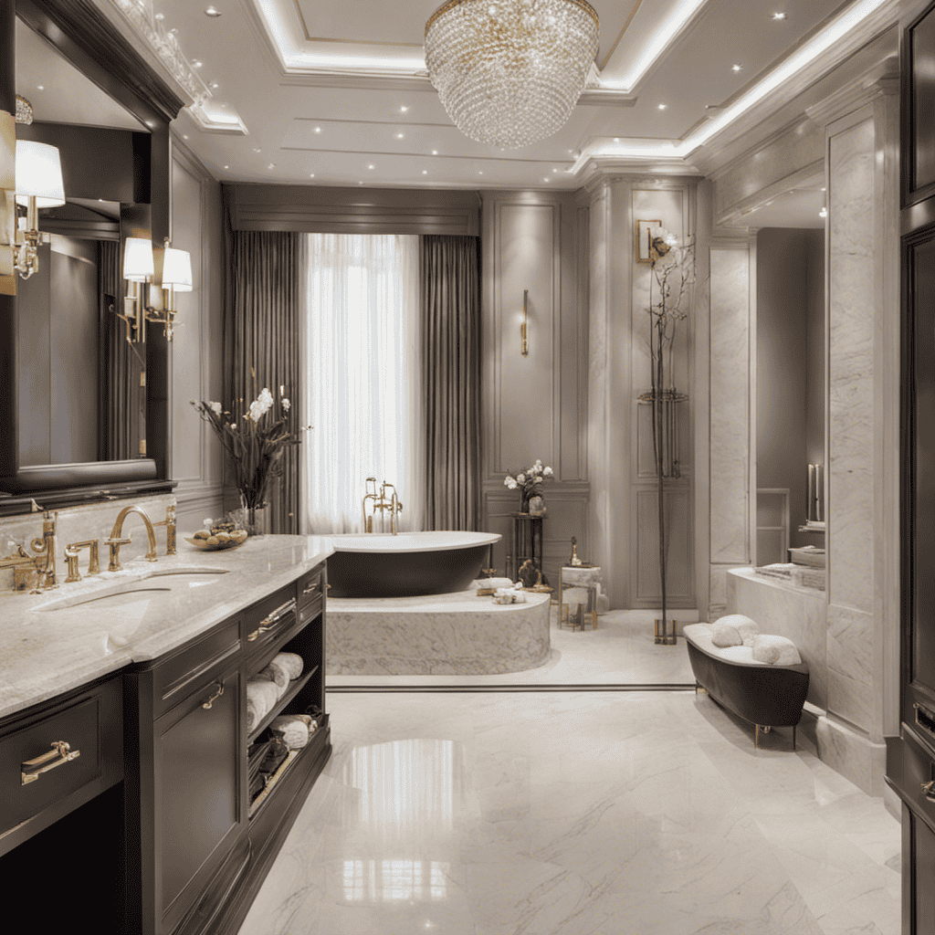 An image showcasing a bathroom oasis: a pristine, opulent bathroom space adorned with exquisite fixtures, where top-tier luxury toilet installers demonstrate unrivaled expertise and precision in their installation services