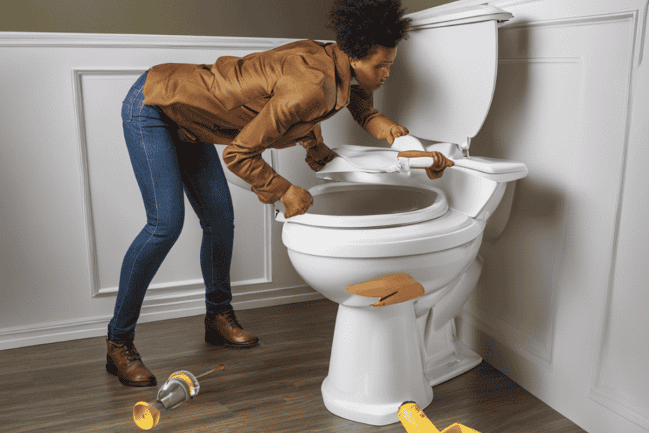 An image that showcases a person using a plunger to vigorously unclog a toilet, with splashes of water and debris visible, emphasizing the efficiency and effectiveness of this common method