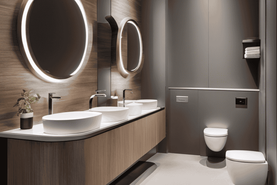 An image of a modern bathroom with multiple toilet bowl options on display