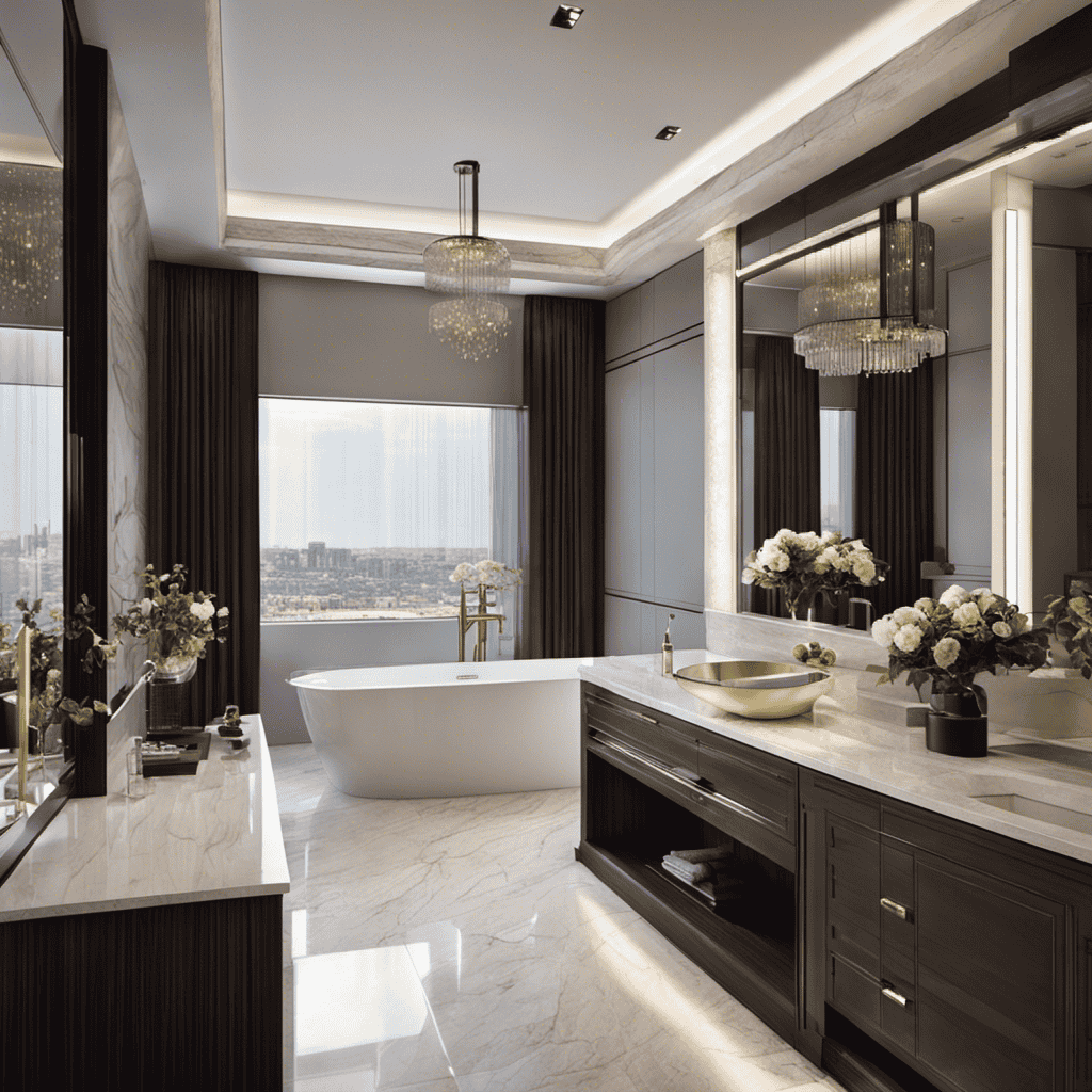An image showcasing a luxurious, sleek bathroom with an integral apron bathtub as its centerpiece