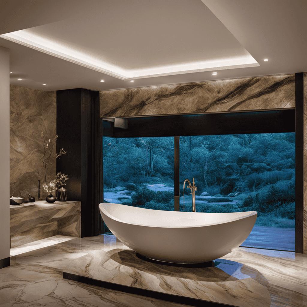 An image showcasing a luxurious alcove bathtub made of natural stone, adorned with exquisite veining and a polished finish