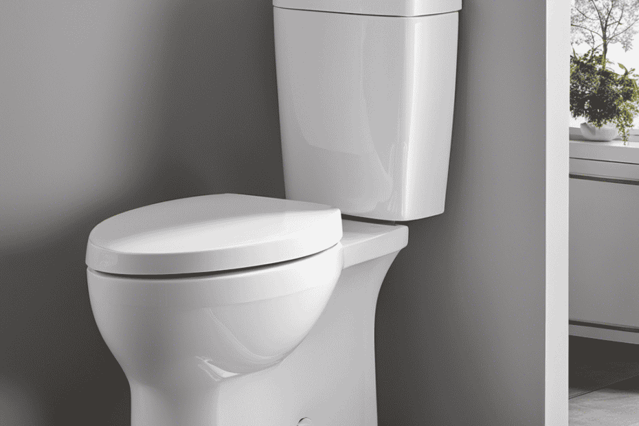 An image showcasing a modern, sleek water-efficient toilet in a contemporary bathroom setting