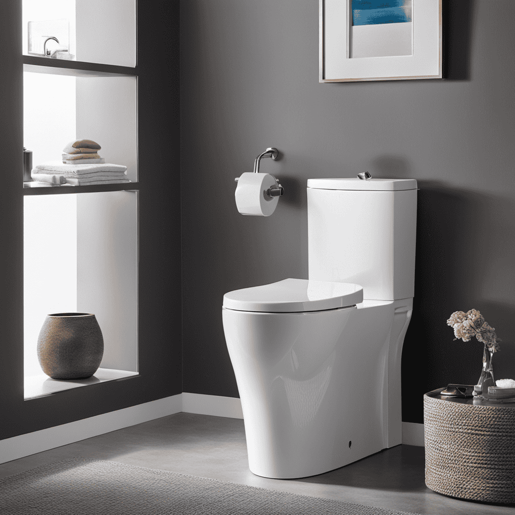 An image that showcases a water-efficient toilet in action, capturing the precise moment water is being flushed, highlighting its sleek design, dual-flush system, and minimal water usage, emphasizing its effectiveness in conserving water
