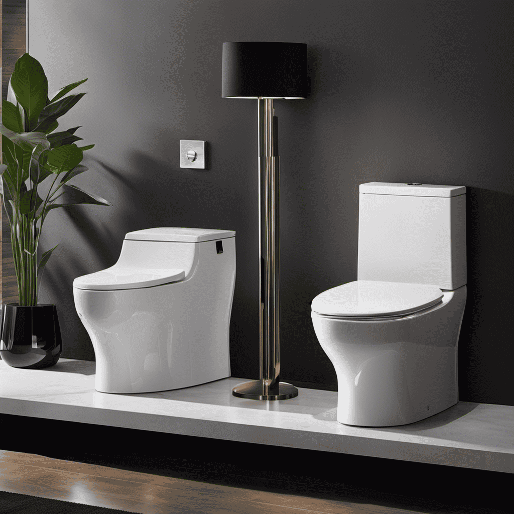 An image showcasing three sleek, high-end luxury toilets side by side: TOTO, Kohler, and Duravit