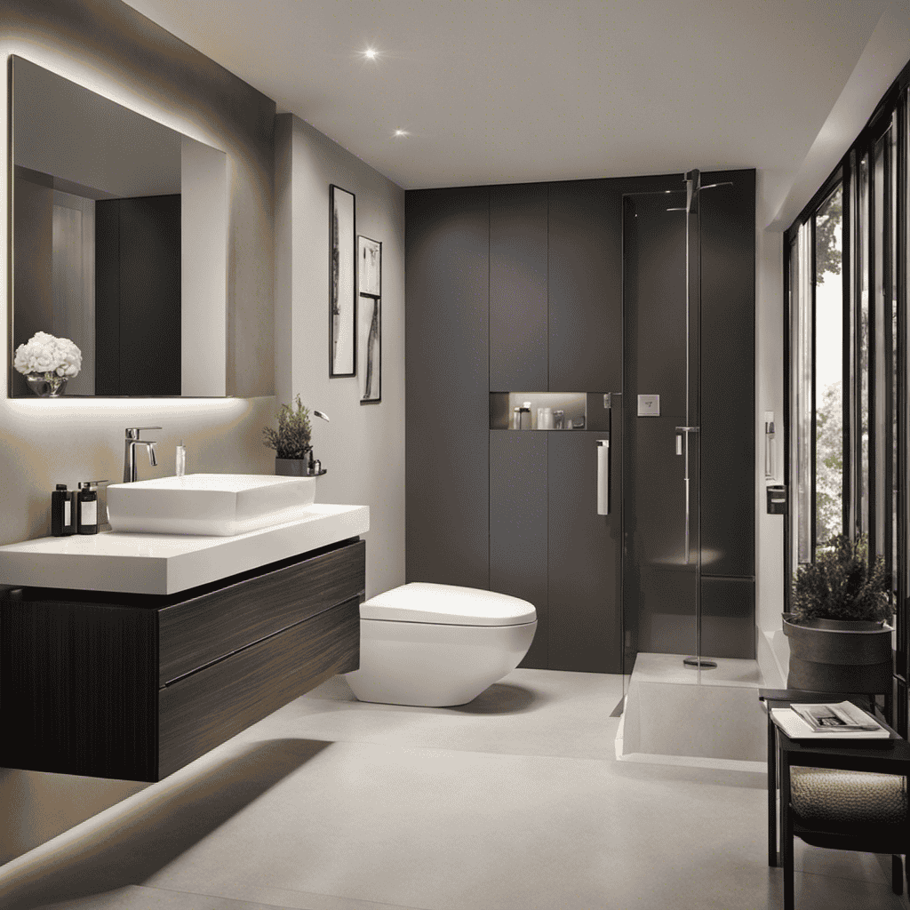 An image that showcases a sleek, modern bathroom with a high-end luxury toilet as the centerpiece