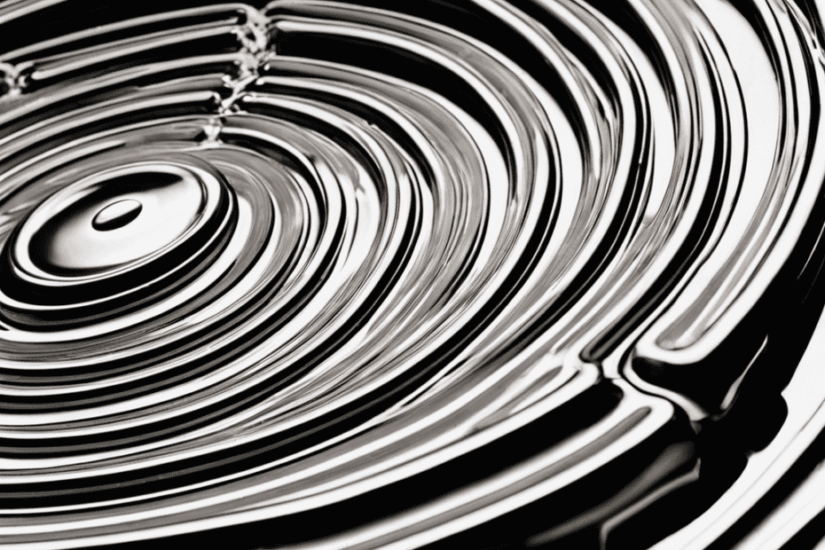 An image capturing a close-up of a bathtub drain, with water spiraling down, accompanied by a series of concentric rings expanding outward, depicting the resonating sound waves produced as the water drains