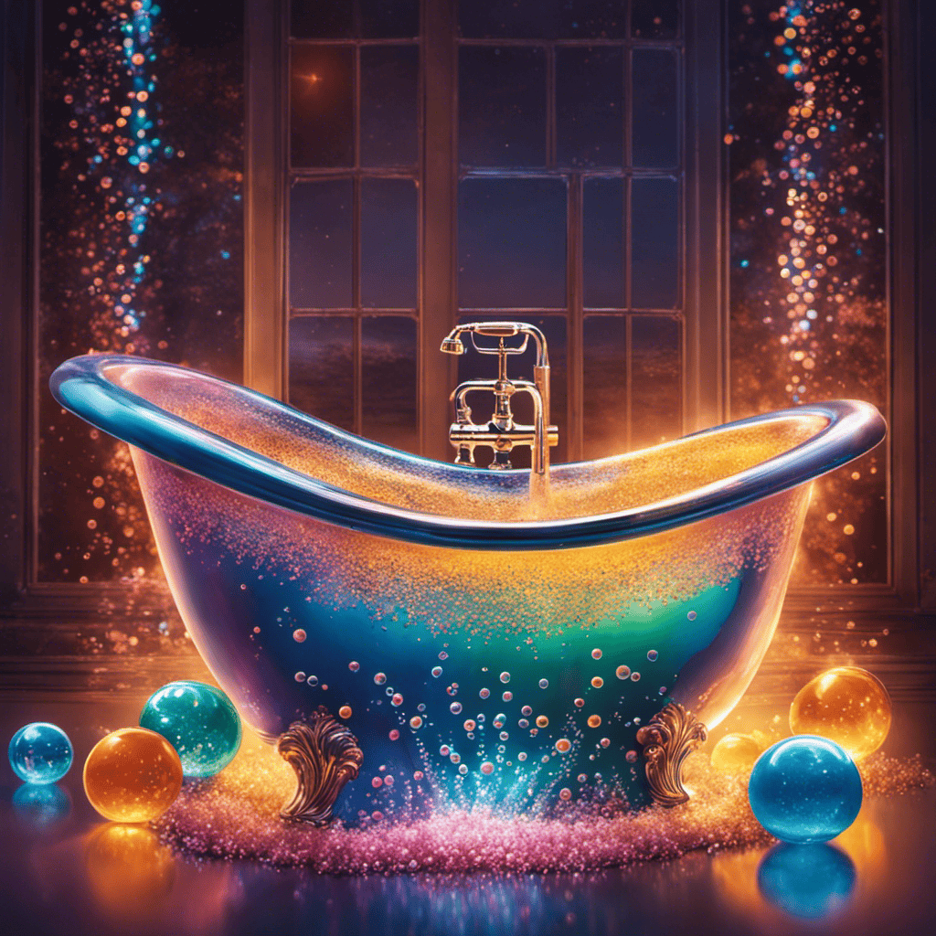 Nt image showcasing a gleaming bathtub filled with warm water, while a hand gently squeezes a bottle of Squirt dish soap, creating mesmerizing swirls of bubbles that dance and shimmer in the light