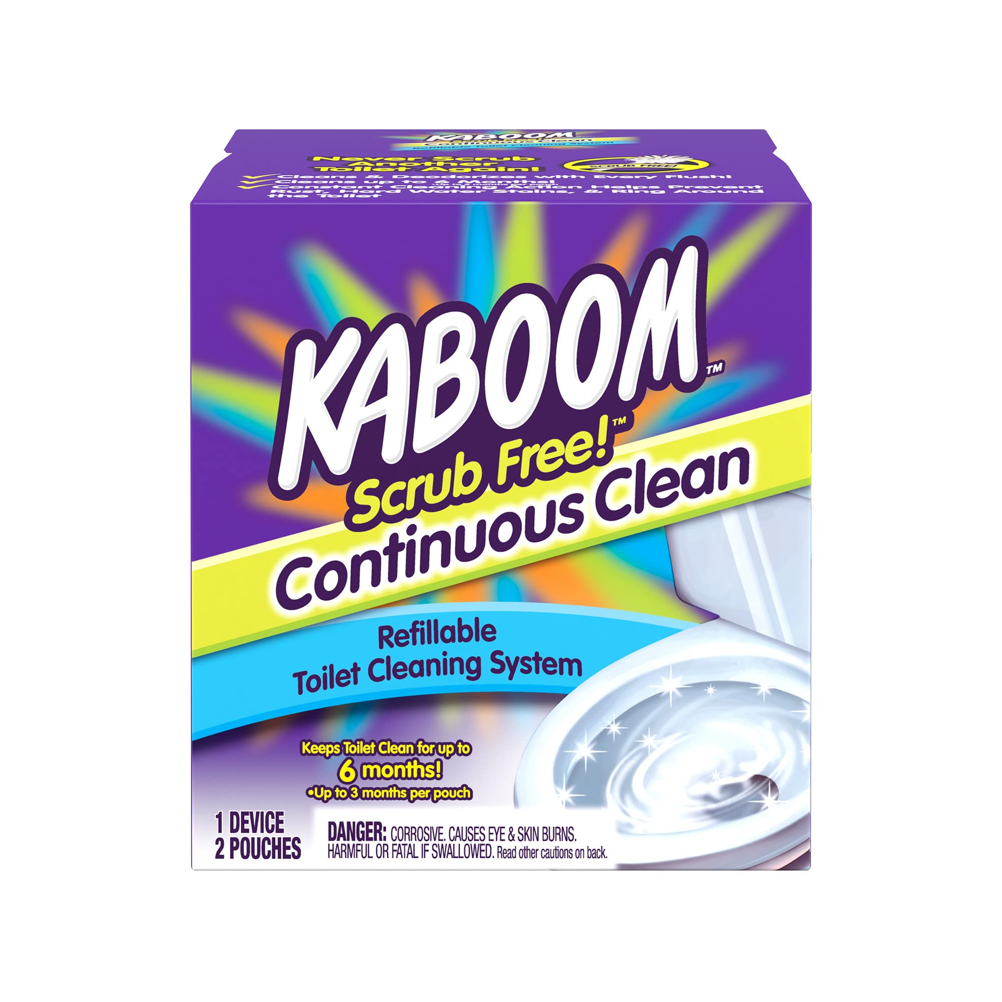 Kaboom Scrub Free! Toilet Bowl Cleaner System with 2 Refills Continuous Clean System