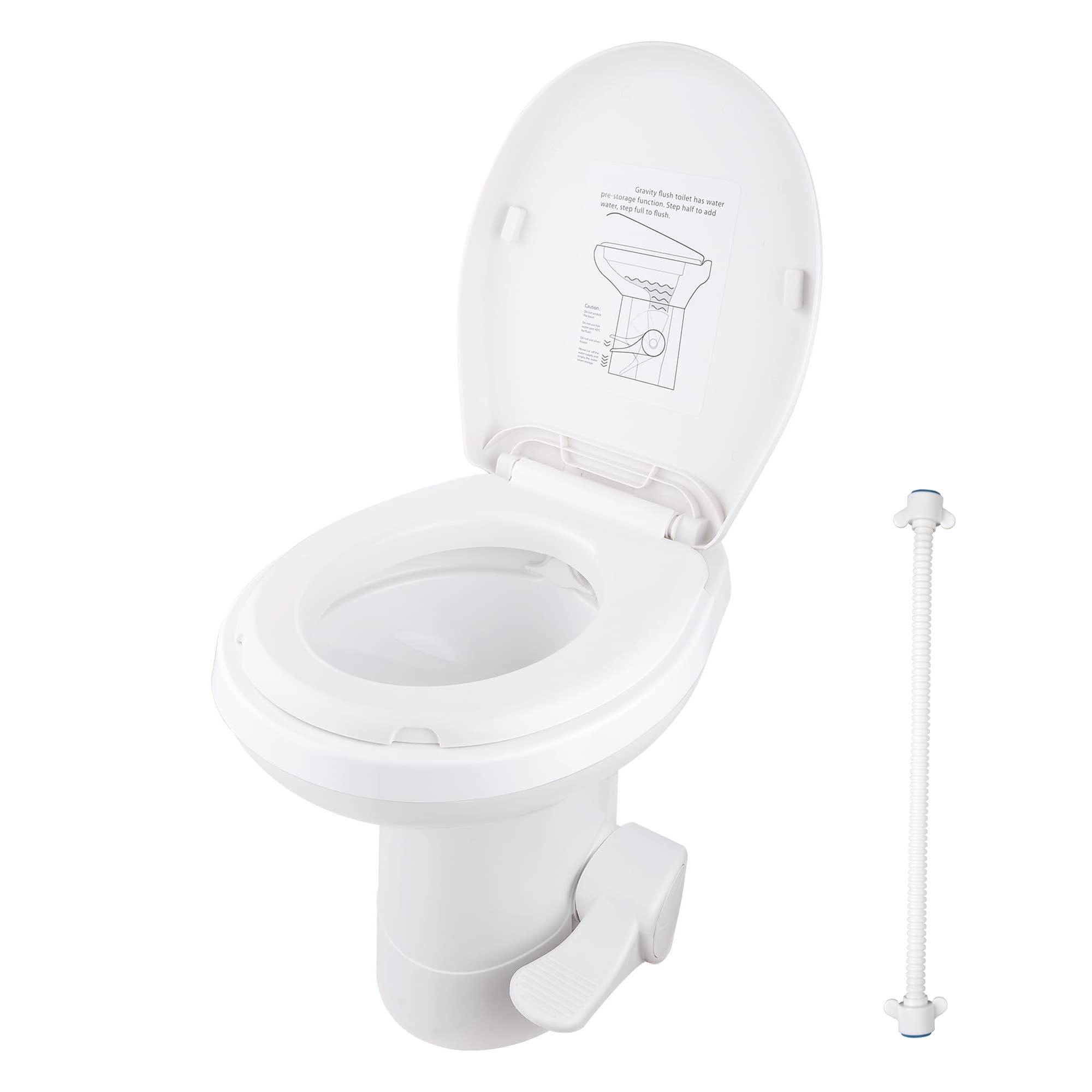 AW RV Camper Toilet Gravity Flush Toilet Foot Pedal Flush HDPE 20" High Profile Motorhome Caravan Travel 1 Pcs