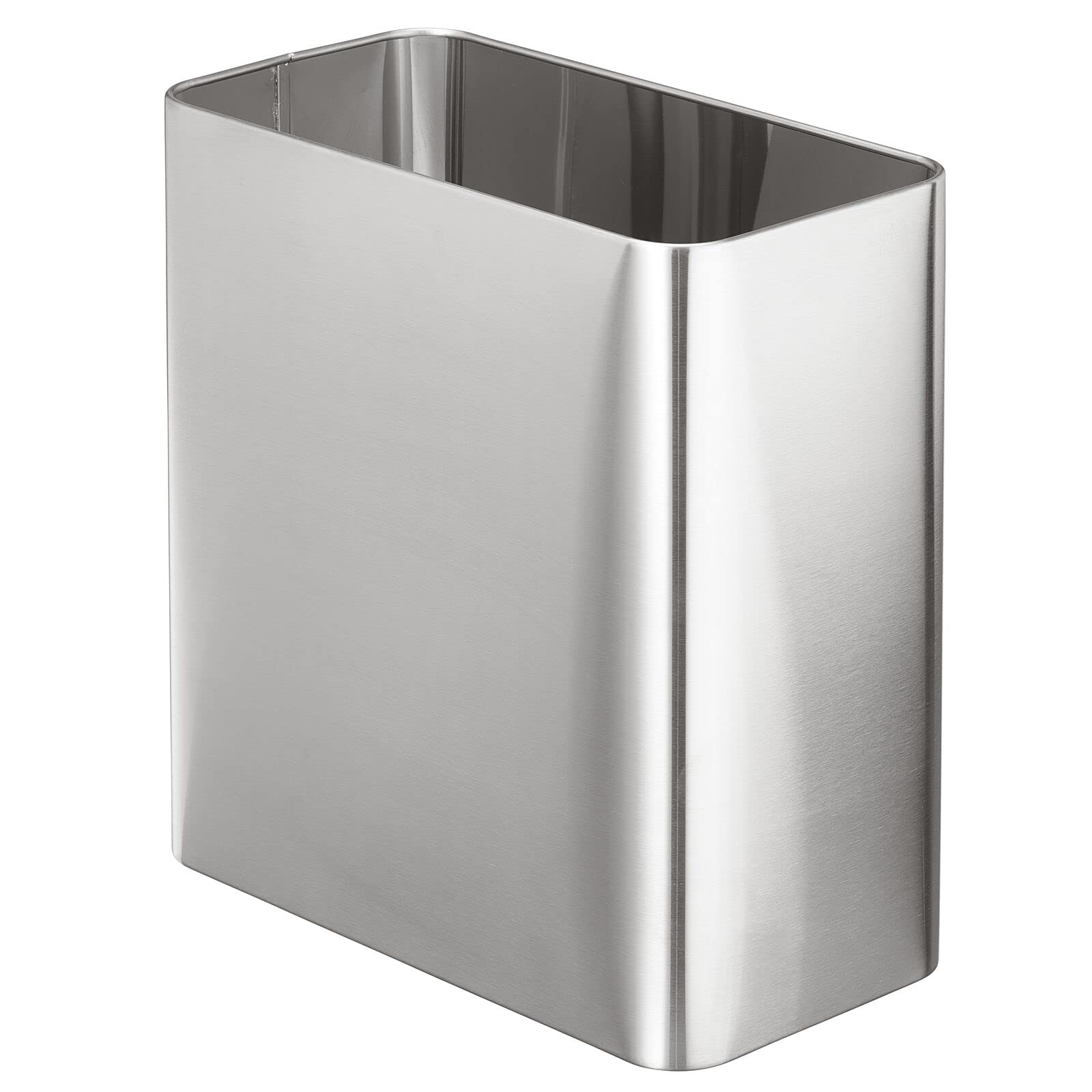 mDesign Stainless Steel Slim Rectangular Modern Metal 2.6 Gallon/10 Liter Trash Can Wastebasket