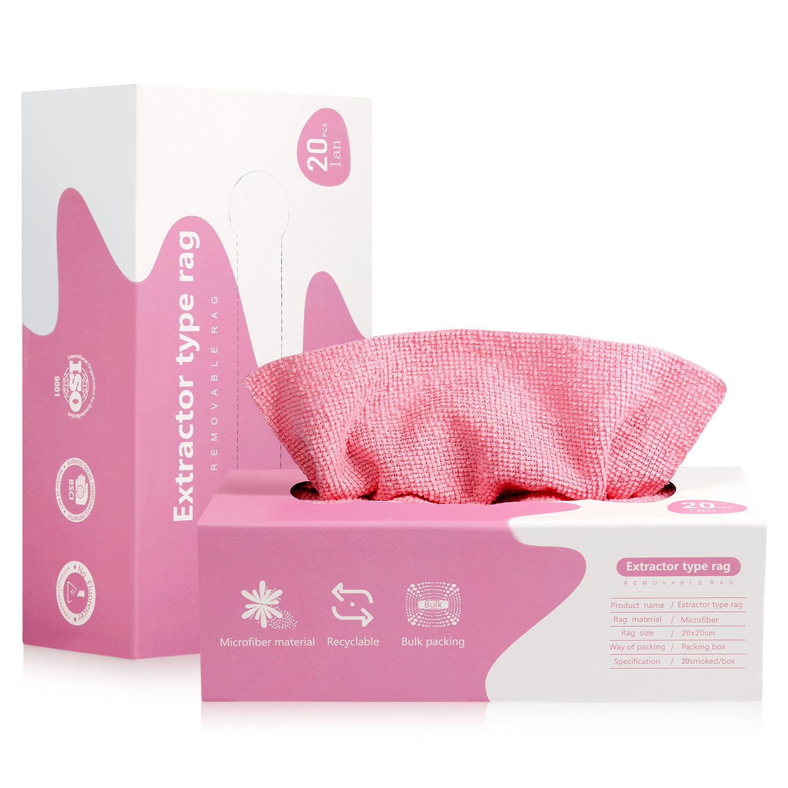 Luiruey Microfiber Cleaning Cloth Rags in A Box (20 Count) -7.9" x 7.9" Reusable Wipes for Cleaning - Edgeless Terry Towels,Small Cleaning Cloths (Pink) for Home, Kitchen and Car