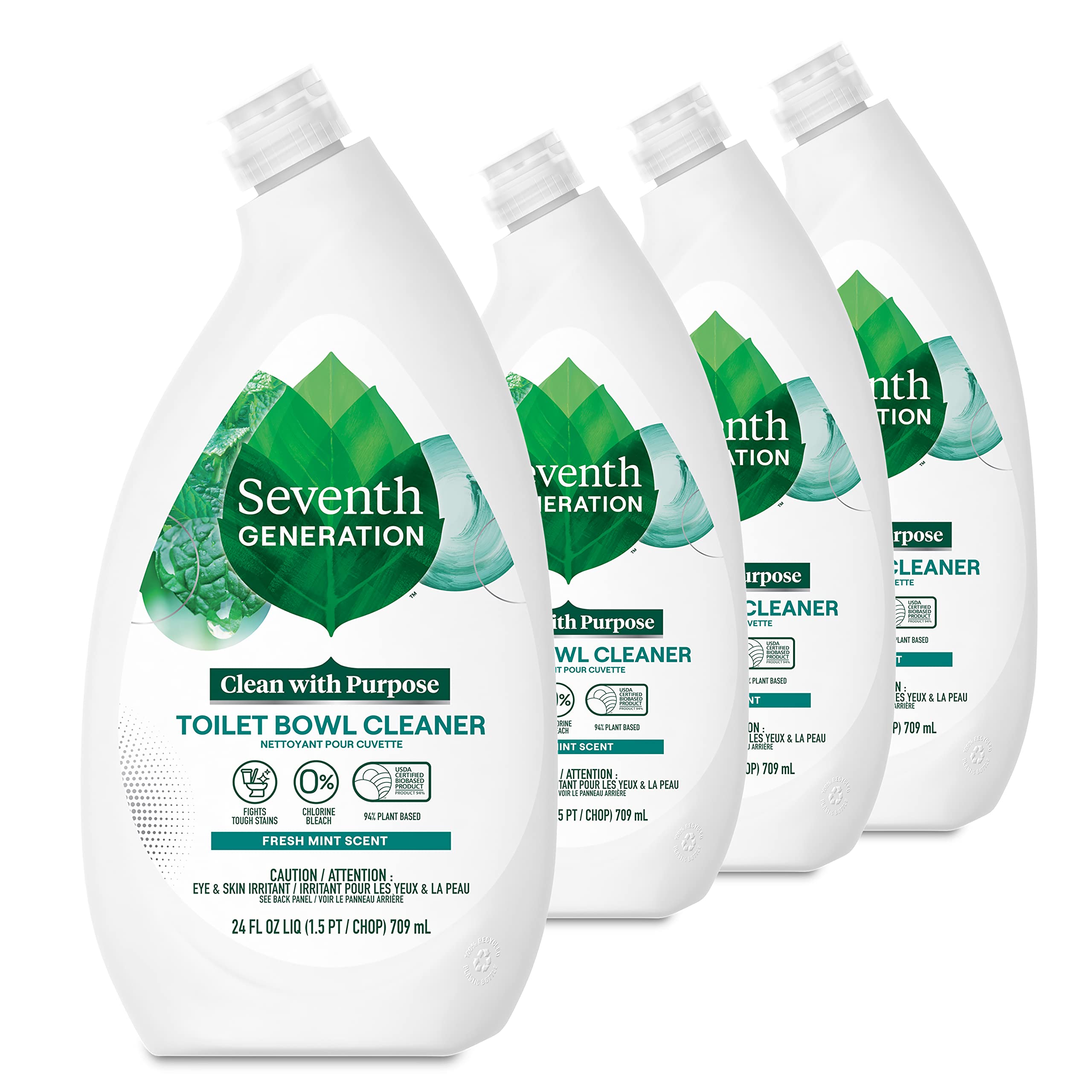 Seventh Generation Toilet Bowl Cleaner Fresh Mint scent 4 Pack Without Chlorine Bleach Ammonia Free 24 oz 24.00 Fl Oz (Pack of 4) Mint