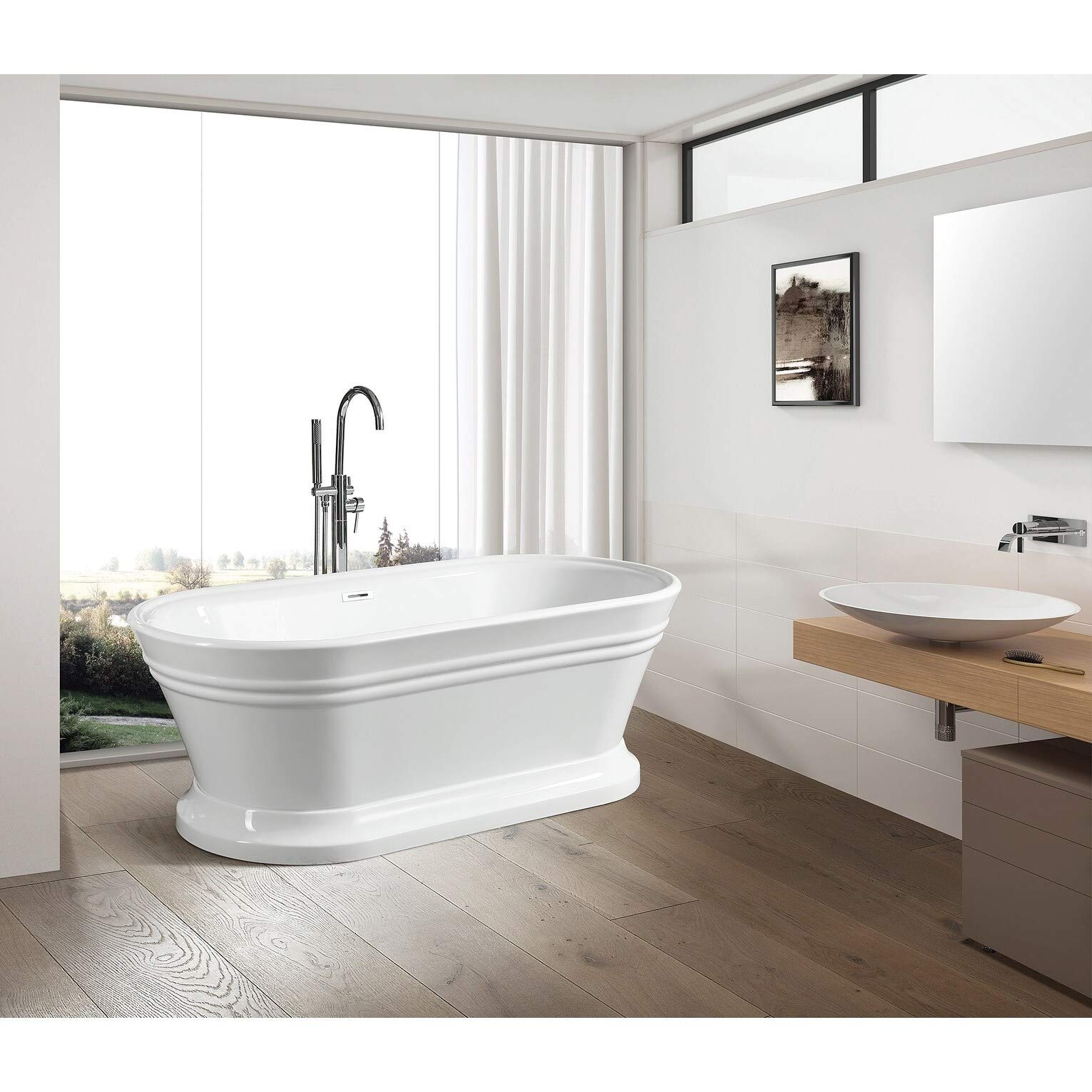 Vanity Art 67 x 31 Inches Freestanding White Acrylic Bathtub