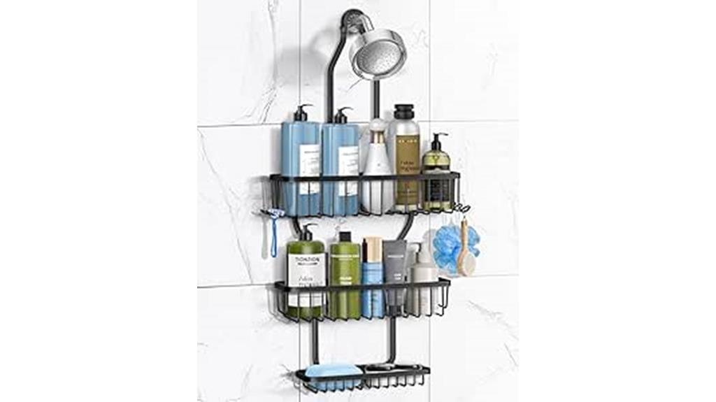 hanging shower organizer with hooks
