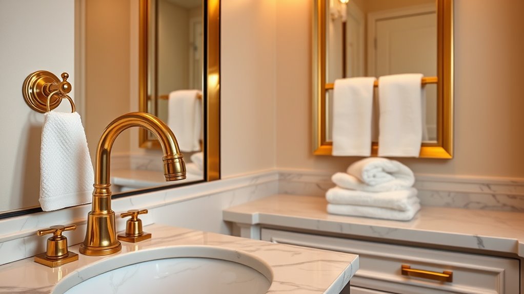 warm metallic bathroom accents