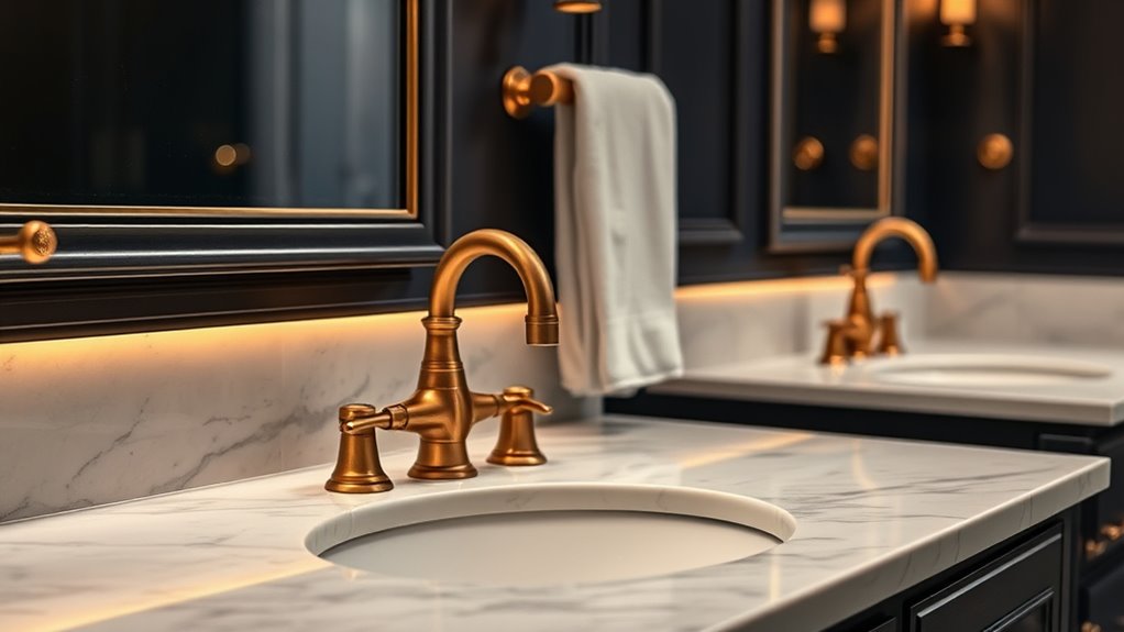 warm metallic bathroom accents