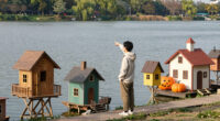 treehouses, boat houses, and pumpkin cottages scatter along wuhan’s lakeshore