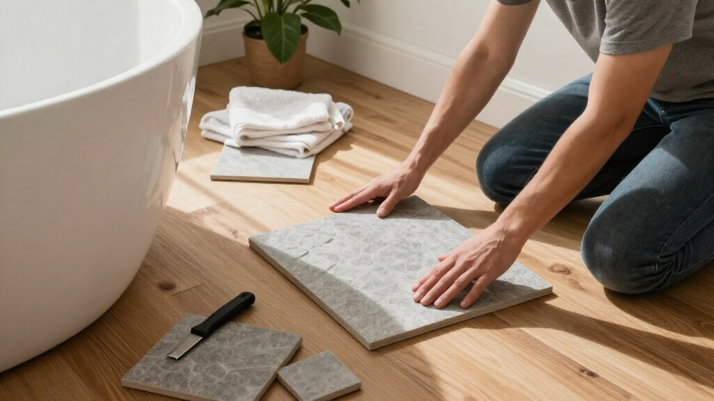 The Dunelm Adhesive Floor Tiles That Have Completely Transformed My Bathroom For £86